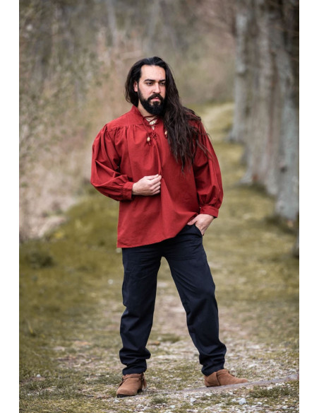 Red Friedrich medieval shirt with ties