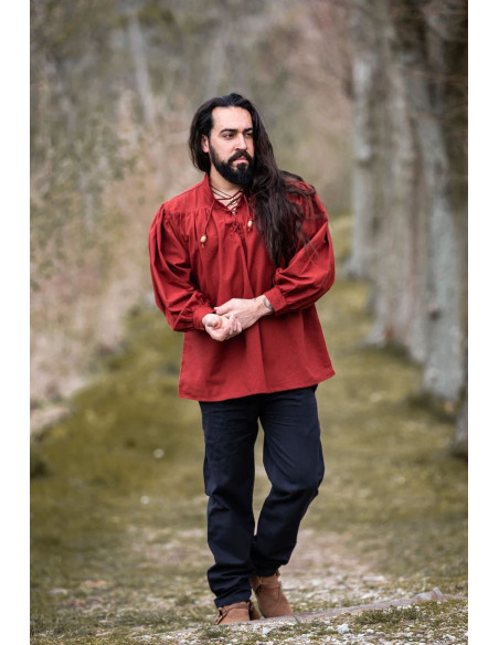 Red Friedrich medieval shirt with ties