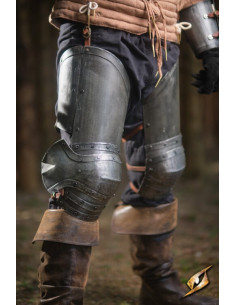 Captain series black steel leg protectors, Epic Armory