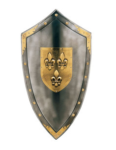 Shield with fleur de lys in the center and studs around
