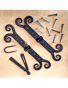 Set of 2 curly forged medieval hinges
