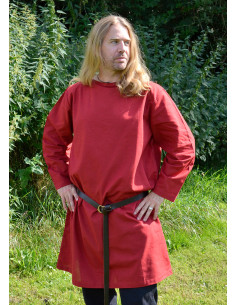 Red Roman tunic with long sleeves, cotton