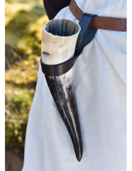 Tahalí simple for horn in leather, black