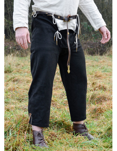 Medieval wool trousers with laces, black color