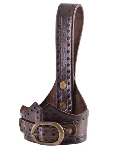 Leather baldric with horn buckle, dark brown
