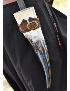 Leather baldric with horn buckle, dark brown 2