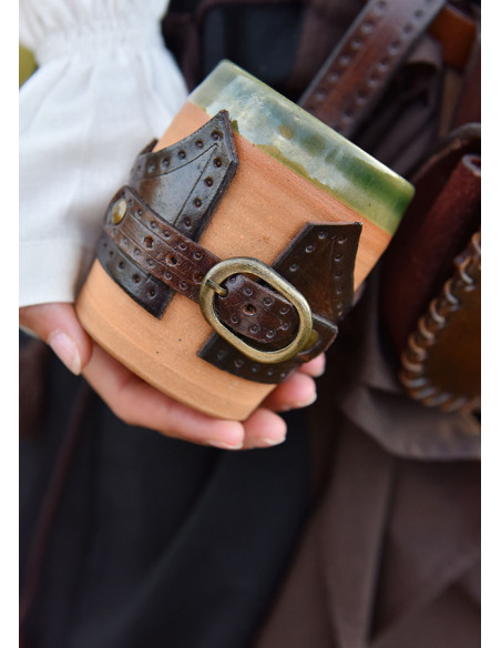 Leather baldric with horn buckle,...