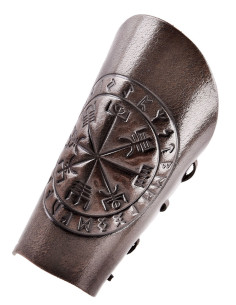 Leather bracelet with Vegvísir engraving