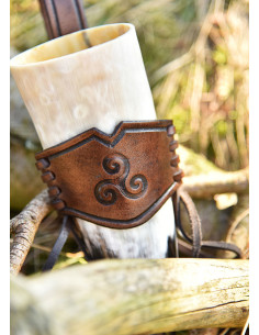 Leather baldric with Triskel for Viking horns 2