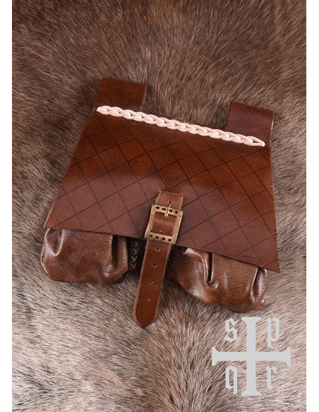 Medieval leather bag, XIV century,...