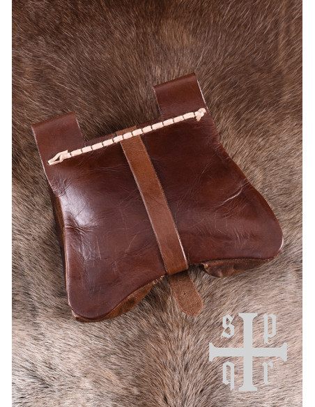 Medieval leather bag, XIV century,...