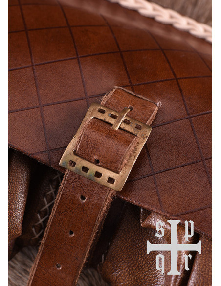 Medieval leather bag, XIV century,...