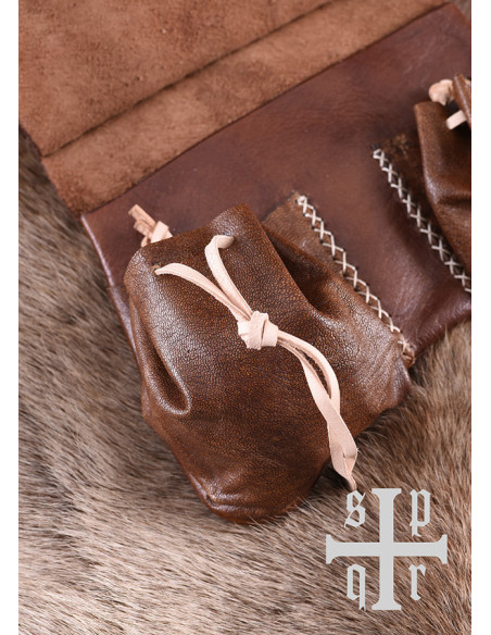 Medieval leather bag, XIV century,...