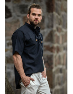 Medieval short-sleeved shirt with ties, black color