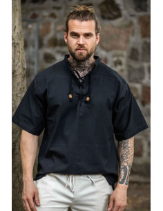 Medieval short-sleeved shirt with ties, black color 2
