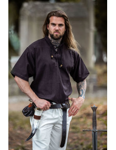 Medieval short-sleeved shirt with ties, brown