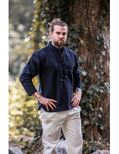 Thick medieval shirt with laces, black