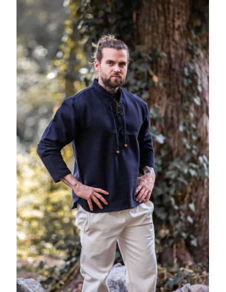 Thick medieval shirt with laces, black