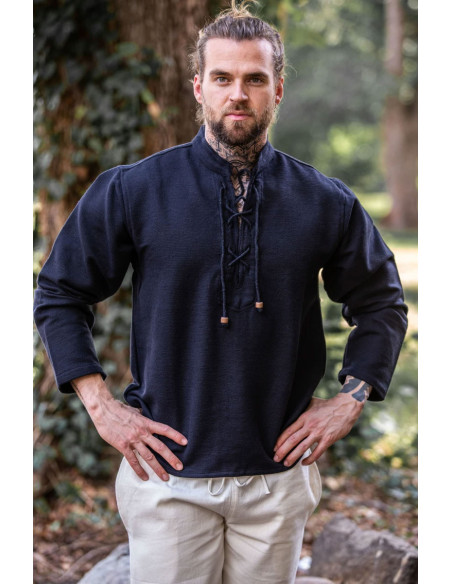 Thick medieval shirt with laces, black