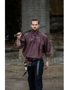 Wide medieval shirt with ties, brown color