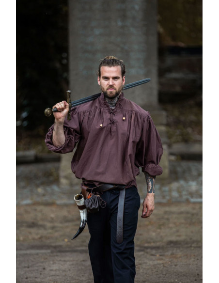 Wide medieval shirt with ties, brown...