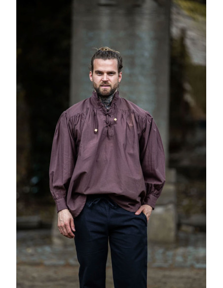 Wide medieval shirt with ties, brown...