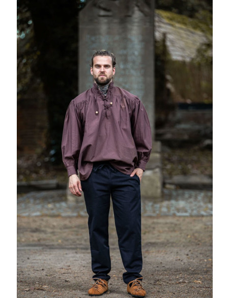 Wide medieval shirt with ties, brown...