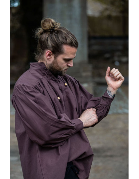 Wide medieval shirt with ties, brown...