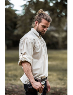 High-neck lace-up shirt, natural white