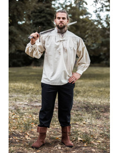 High-neck lace-up shirt, natural white 2