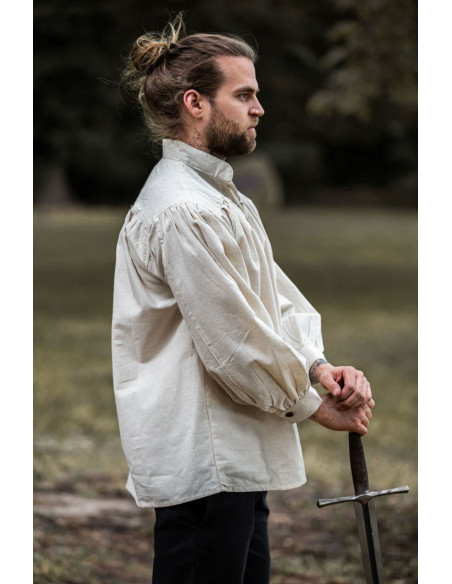 High-neck lace-up shirt, natural white