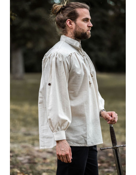 High-neck lace-up shirt, natural white
