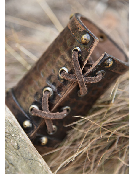 Wild boar Celtic bracelet, brown leather
