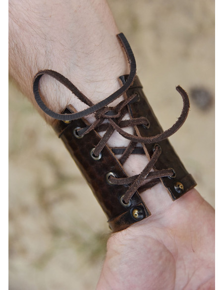Wild boar Celtic bracelet, brown leather