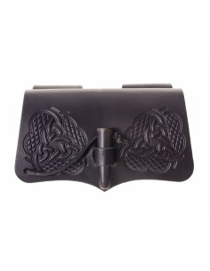 Leather bag with 3 potions with horn closure (16.5 x 11 cm.)