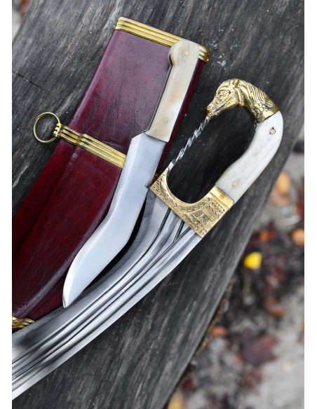 Falcata, Kopis with knife, horse head...