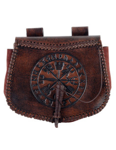 Celtic Vegvisir bag in brown leather, to be worn on the belt