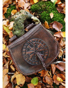 Celtic Vegvisir bag in brown leather, to be worn on the belt 2