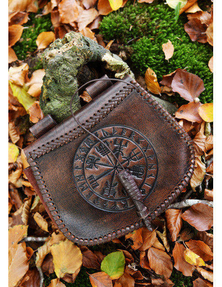 Celtic Vegvisir bag in brown leather,...