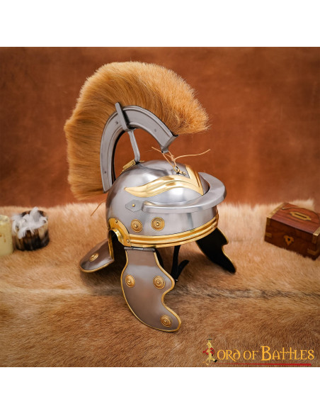 Roman centurion helmet with brown plume