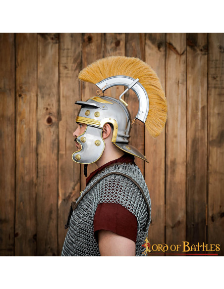 Roman centurion helmet with brown plume