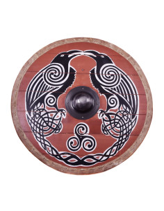 Huginn and Muninn Viking shield with leather trim, 80 cm....