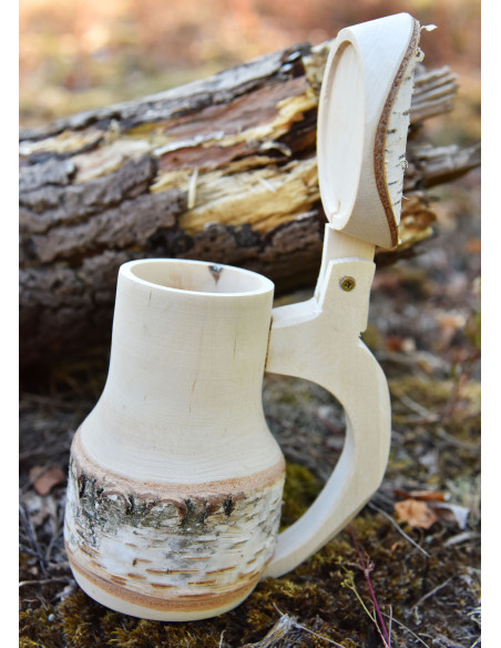Medieval beer mug in natural wood...
