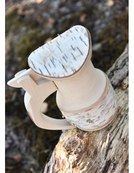 Medieval beer mug in natural wood...