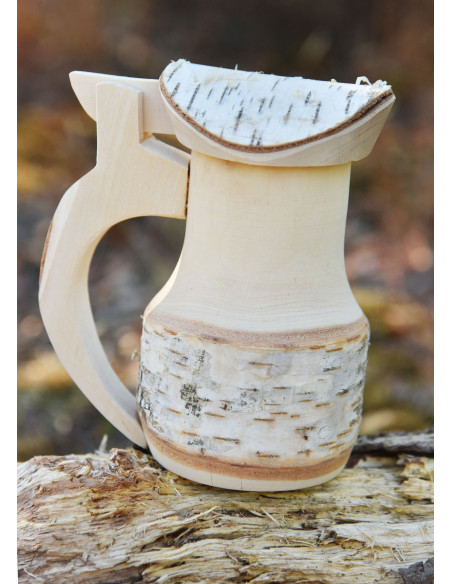 Medieval beer mug in natural wood...
