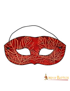Red leather mask with embossed maple leaf motifs