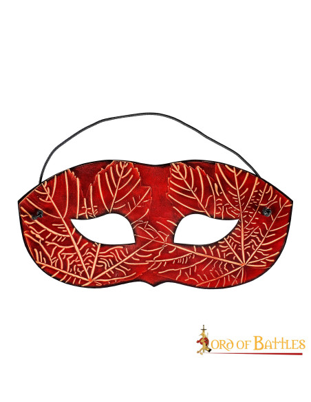 Red leather mask with embossed maple...