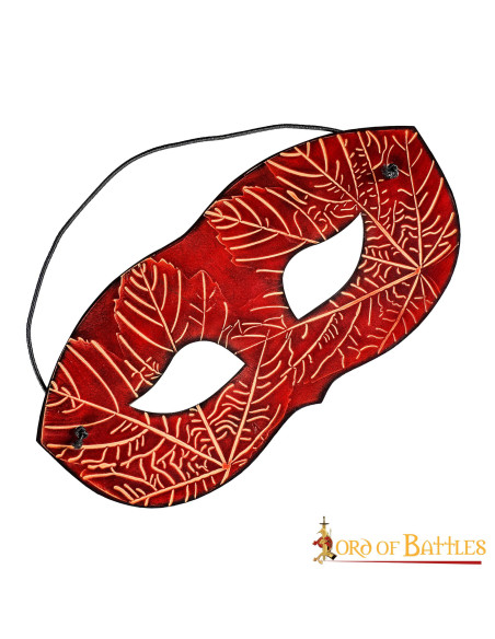 Red leather mask with embossed maple...