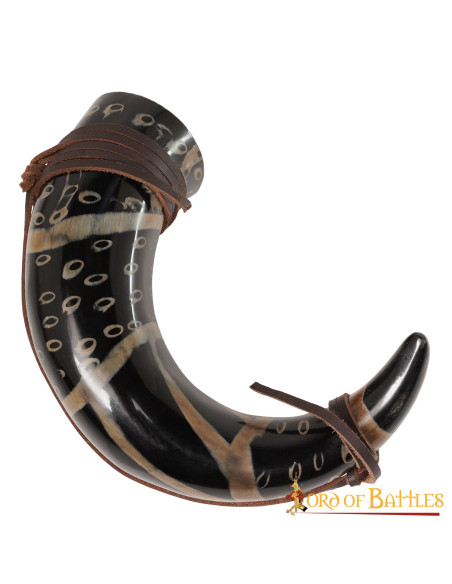 Drinking horn with leather cord