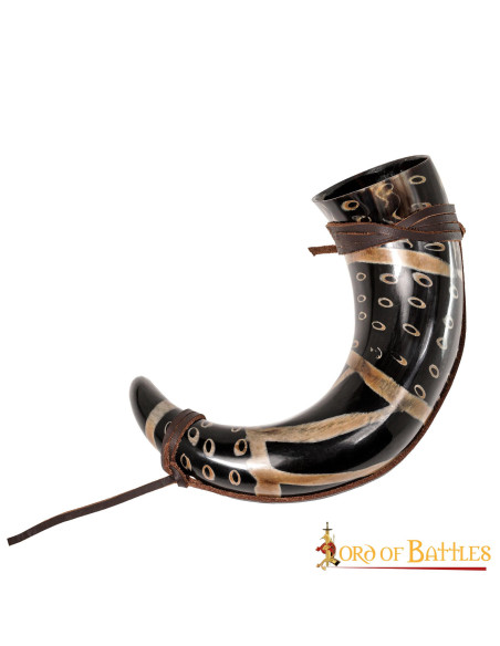 Drinking horn with leather cord
